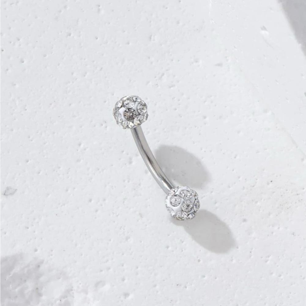 16g 1pc Stainless Steel Rhinestone Eyebrow /Lip Ring NWT